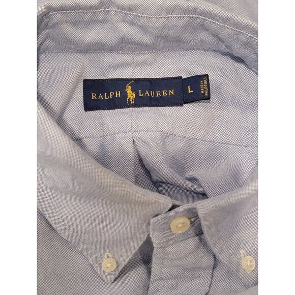 NWT Ralph Lauren Blue Classic Oxford Button-Down Shirt w/ Fringe Raw Hem Men's L - Picture 7 of 9